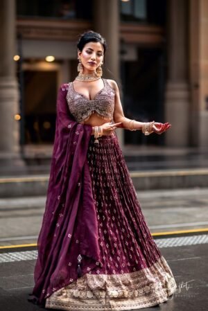 Elegant Maroon Bridal Lehenga with Embellished Blouse & Dupatta