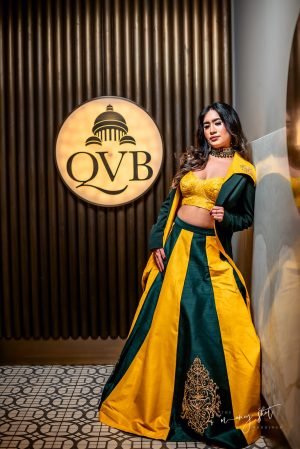 Bold Mustard & Emerald Green Lehenga with Jacket