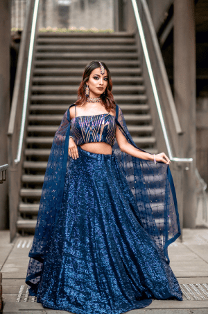 Midnight Blue Sequin Embellished Designer Lehenga