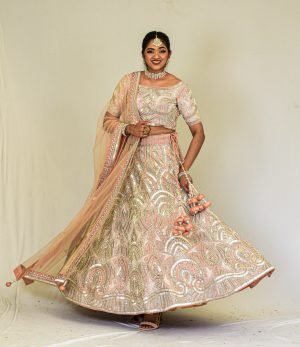 Elegant Peach & Gold Embroidered Lehenga Set