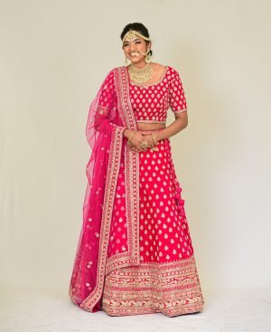 Red Zardosi Velvet Readymade Lehenga