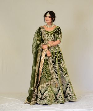Regal Olive Green Embroidered Lehenga Set